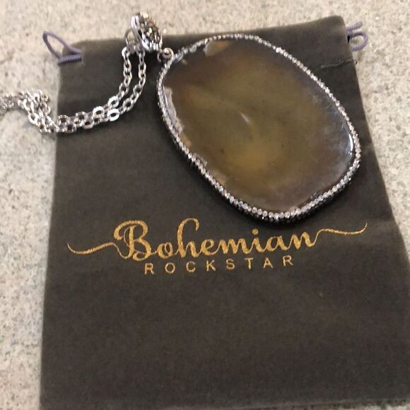 New brown agate pave necklace silver Bohemian - Picture 7 of 7
